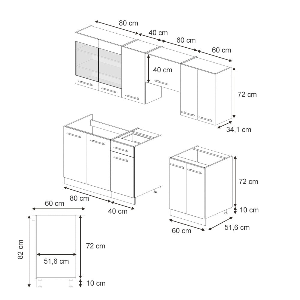 Vicco Cucina componibile Antracite Country House/oro Kraft Oak 240 cm , PL Marmo