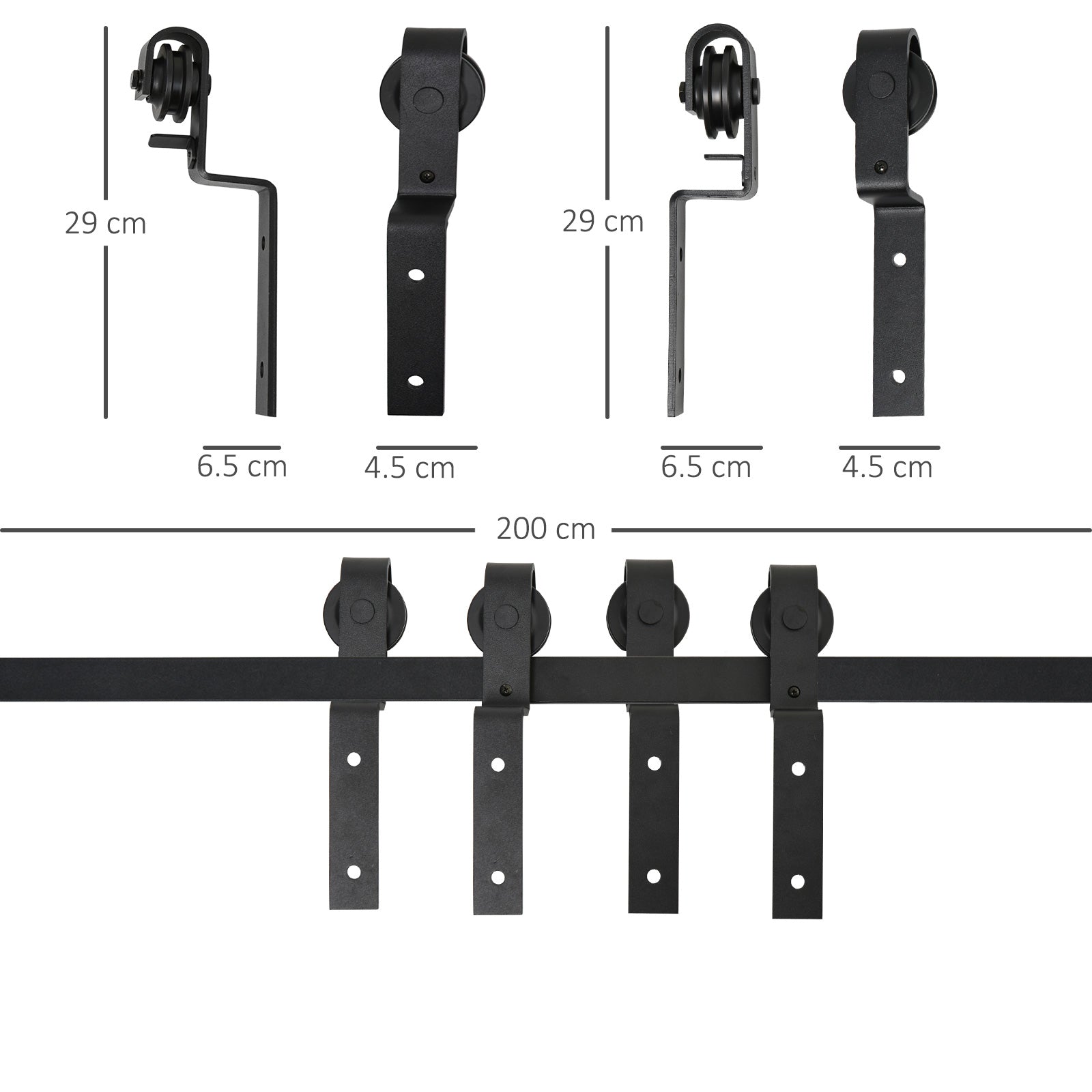 Binario per Porte Scorrevoli 200x0,6x4 cm con Kit di Accessori Nero