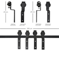 Binario per Porte Scorrevoli 200x0,6x4 cm con Kit di Accessori Nero