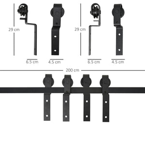 Binario per Porte Scorrevoli 200x0,6x4 cm con Kit di Accessori Nero