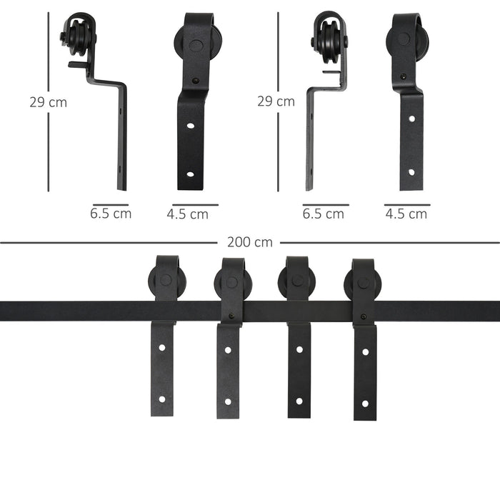 Binario per Porte Scorrevoli 200x0,6x4 cm con Kit di Accessori Nero