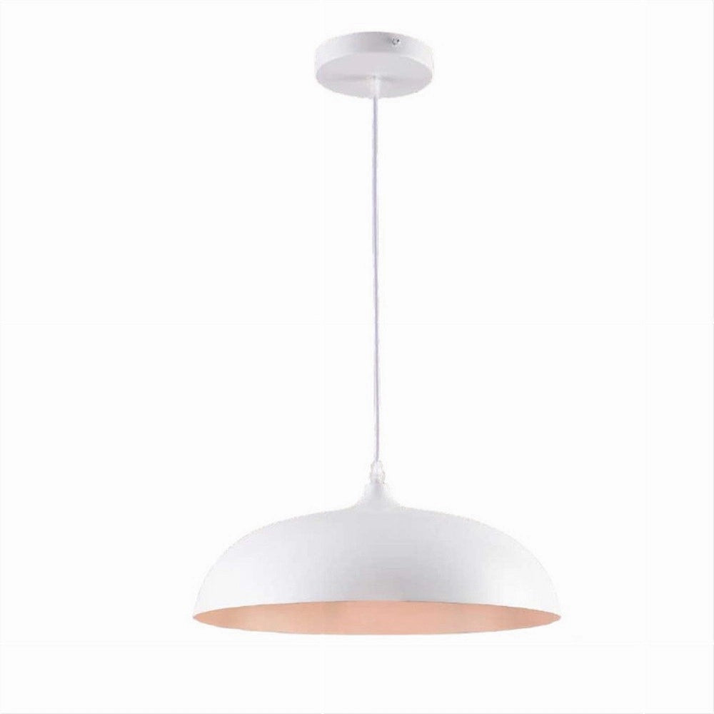 Trade Shop - Lampadario A Sospensione Soffitto E27 Ferro Paralume Moderno Elegante Cupola B90 - Bianco