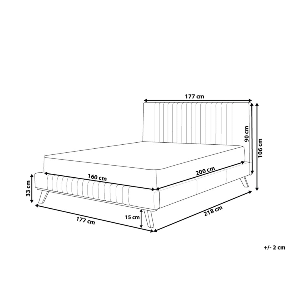 Letto 160 x 200 cm Beige Ciniglia imbottita con struttura a canale testiera trapuntata