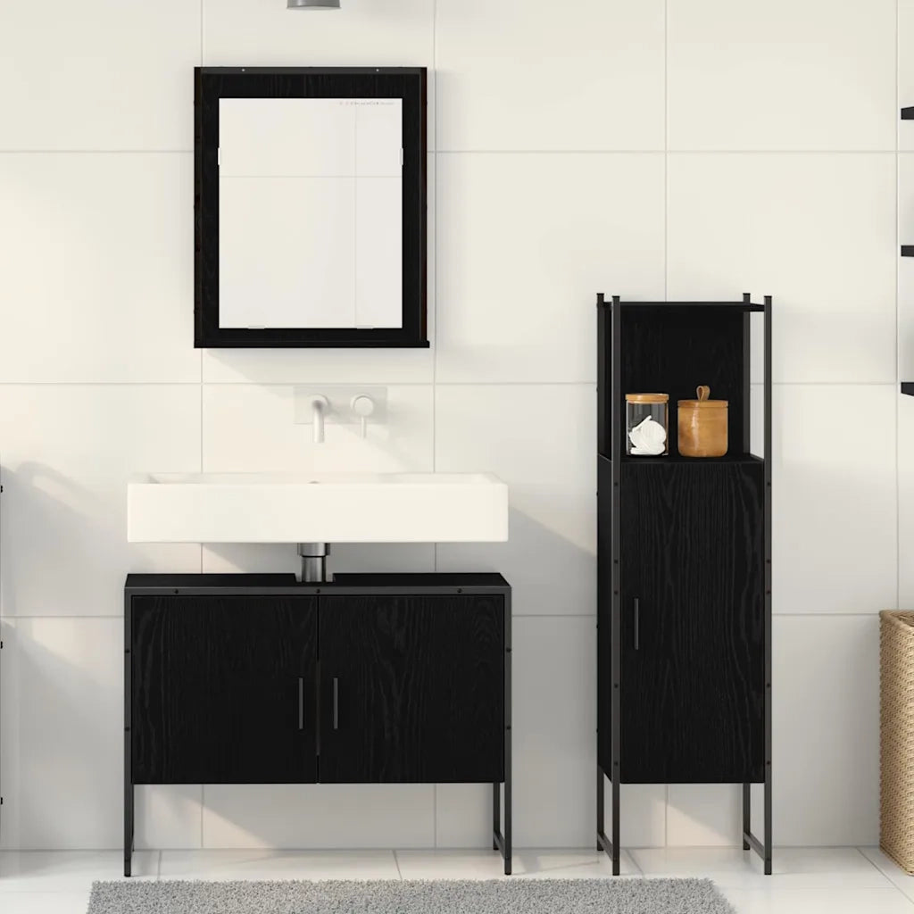 Set di mobili per il bagno 3 pcs Nero Legno multistrato 3334376