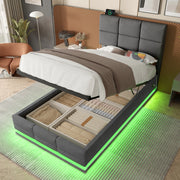 OKWISH Letto Contenitore 90×200 cm, Letto Singolo con USB, Tipo C, LED Regolabile e Testiera Regolabile, senza Materasso, in Velluto, Grigio Scuro