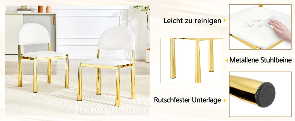 SEDIA da pranzo imbottita 80 cm in PU bianco, Set da 2 pezzi