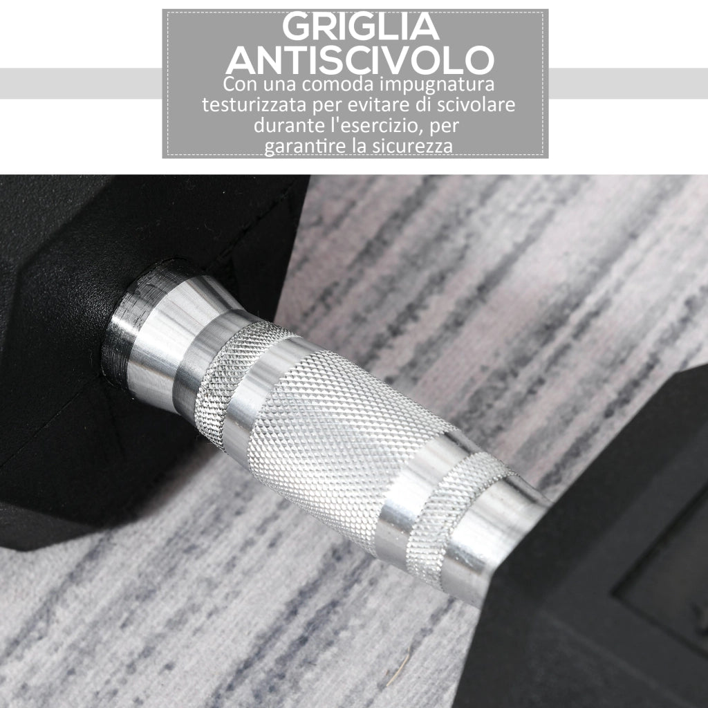 Manubrio 15 kg Esagonale con Impugnatura Antiscivolo Ø15,5 x 33,6 cm in Acciaio e Gomma Nero