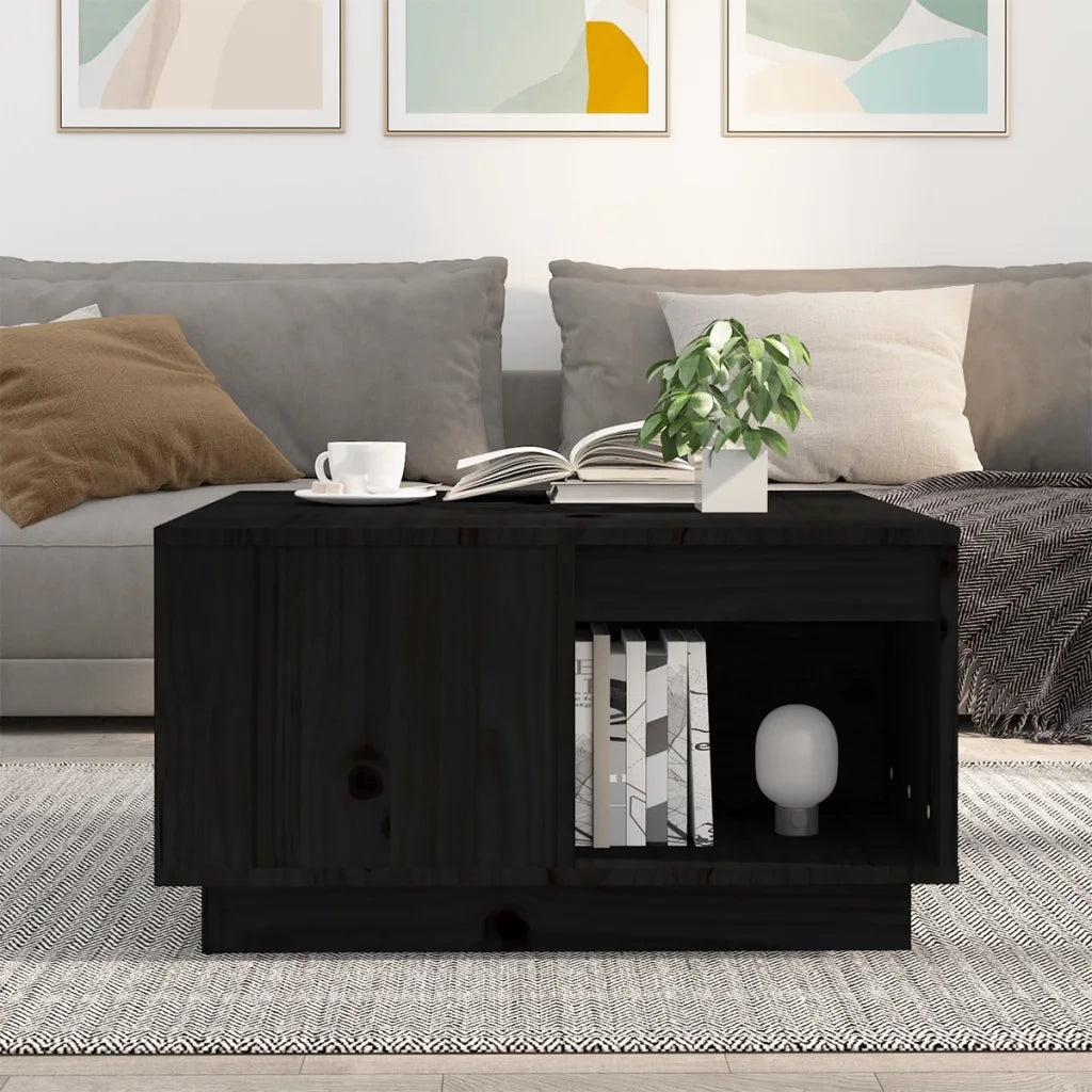Tavolino da salotto | Tavolino da caff¨¨ | Tavolino da Soggiorno Nero 60x61x32,5 cm Legno Massello di Pino