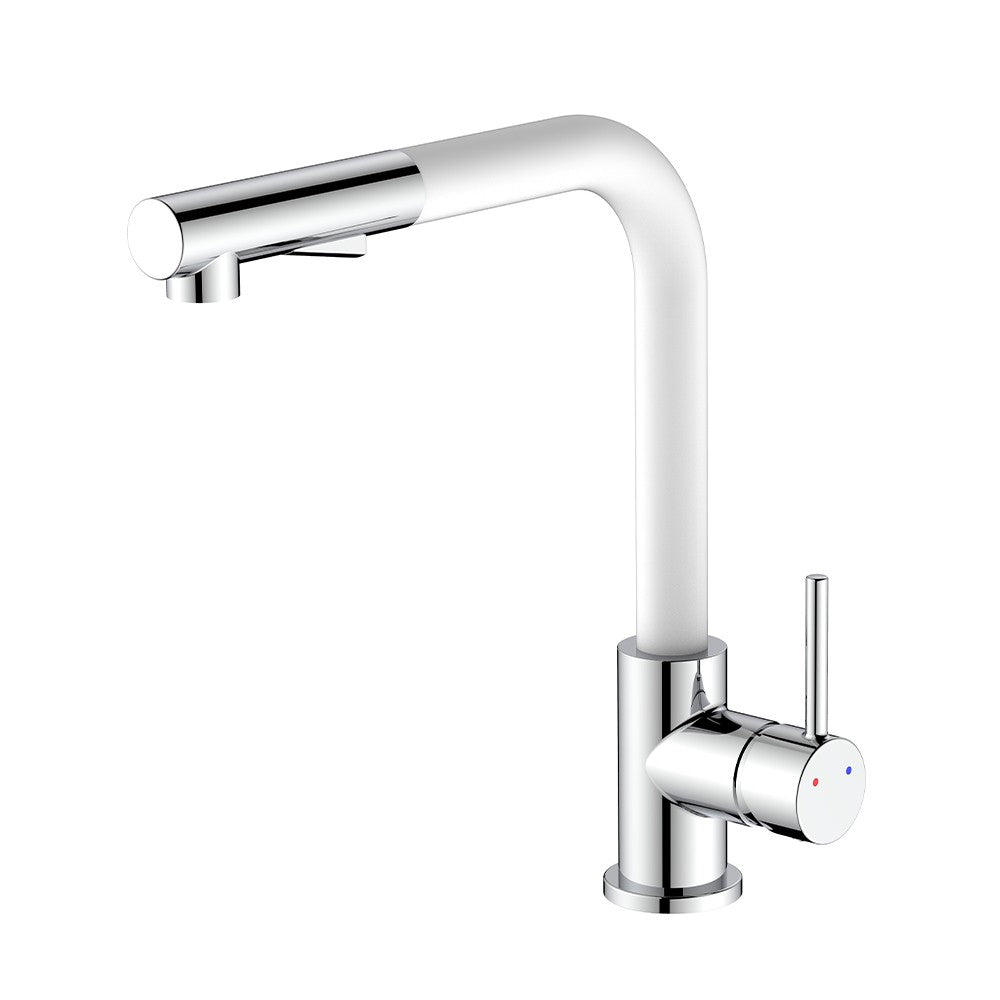 Miscelatore lavello alto con doccia estraibile e finitura bianca e cromata - Serie Phoenix