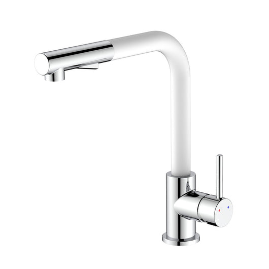 Miscelatore lavello alto con doccia estraibile e finitura bianca e cromata - Serie Phoenix
