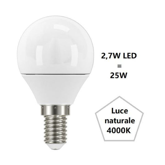 LAMPADINA SFERA PICCOLA A LED 2,7W LUCE NATURALE 4000K 250 LUMEN E14 BOT