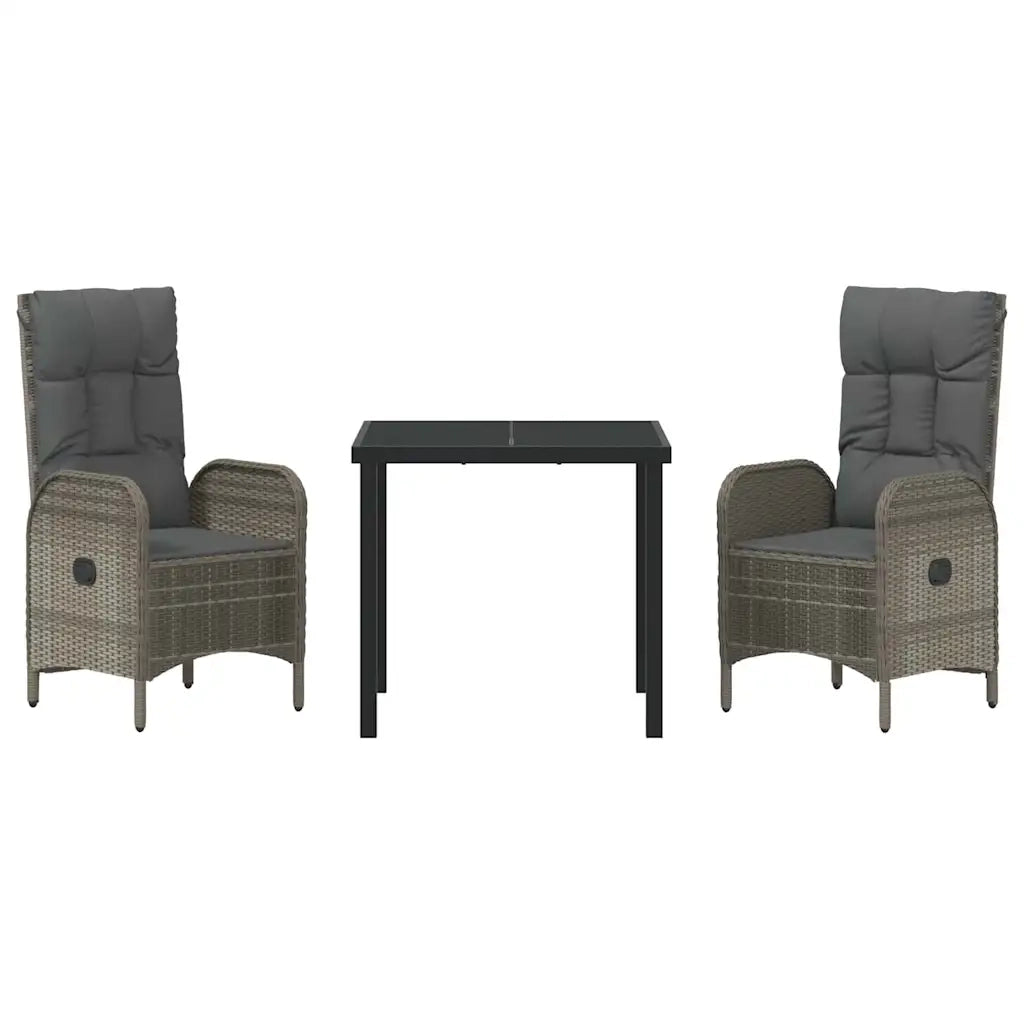Set da Pranzo per Giardino con cuscino 3 pcs Grigio polyrattan