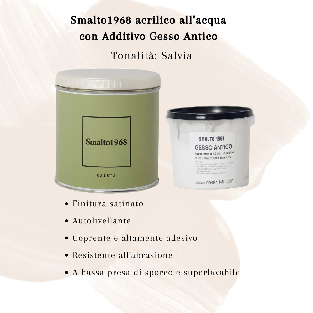Smalto1968 base acqua gesso antico shabby chic finitura opaca multicolore l 0.5 *** colore- salvia, confezione 1