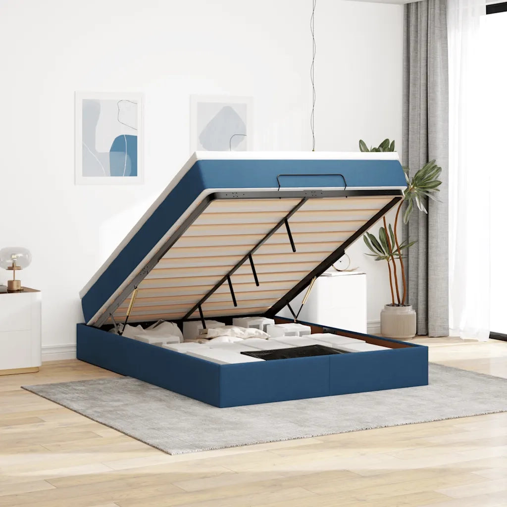 Struttura Letto Pouf con Materasso Blu 140x200cm in Tessuto 3311119