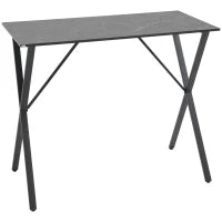 Bancone Bar Tavolo Alto Stile Industriale Effetto Marmo, Legno e Acciaio 120x60x102 cm, Nero