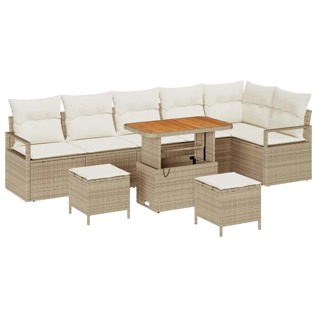 Set Divano da Giardino con cuscino 9 pcs Beige Poly Rattan