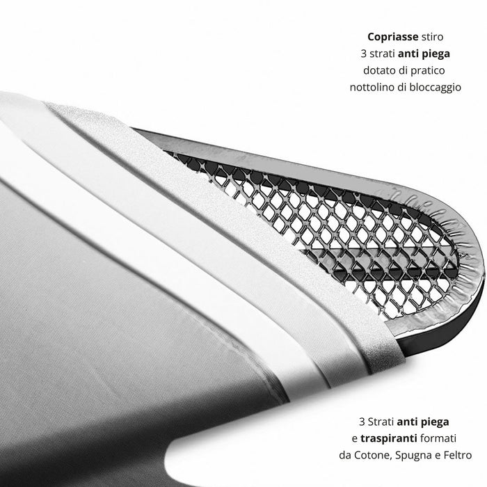 Asse da Stiro Luxor Plus 123x48 cm Area Ignifuga Salvaspazio Altezza Regolabile Gambe Triple