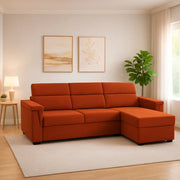 Cintano, Divano Fisso con Penisola Sfoderabile Made in Italy, 285x160 cm Arancione