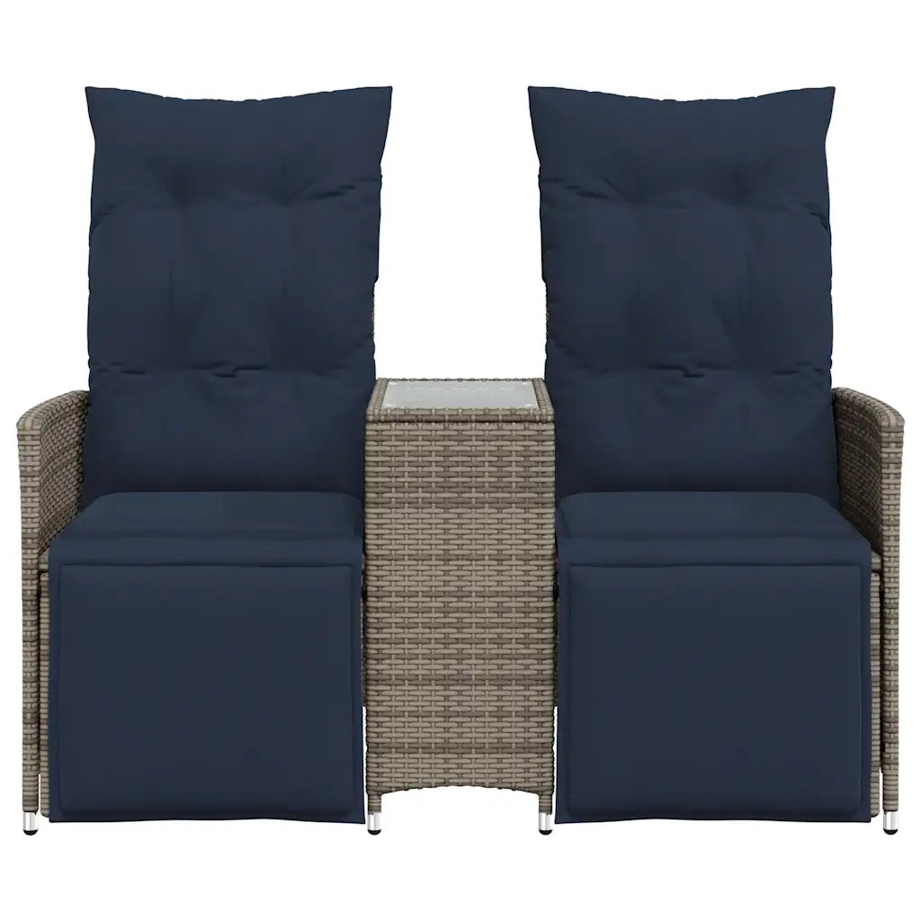 Divano da giardino reclinabile a 2 posti con tavolo grigio in polyrattan 365719