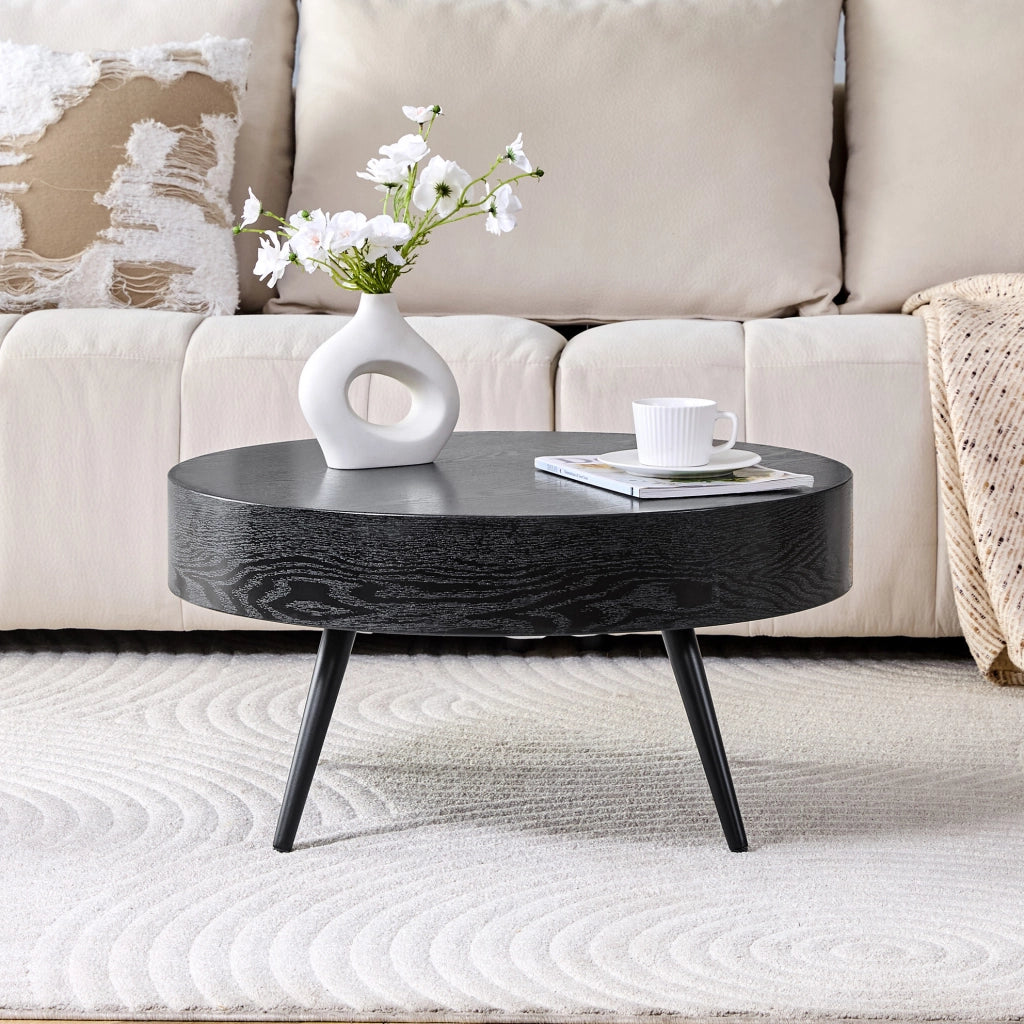 Tavolino da caffè rotondo ? 70 x 35.5 cm con piano resistente ai graffi in MDF nero