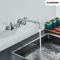 ALEX | rubinetto miscelatore da parete per ristorazione cromato | da cucina professionale in acciaio inox lungo e piatto |ristorante  bocca diritta