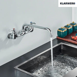 ALEX | rubinetto miscelatore da parete per ristorazione cromato | da cucina professionale in acciaio inox lungo e piatto |ristorante  bocca diritta