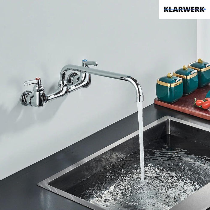 ALEX | rubinetto miscelatore da parete per ristorazione cromato | da cucina professionale in acciaio inox lungo e piatto |ristorante  bocca diritta