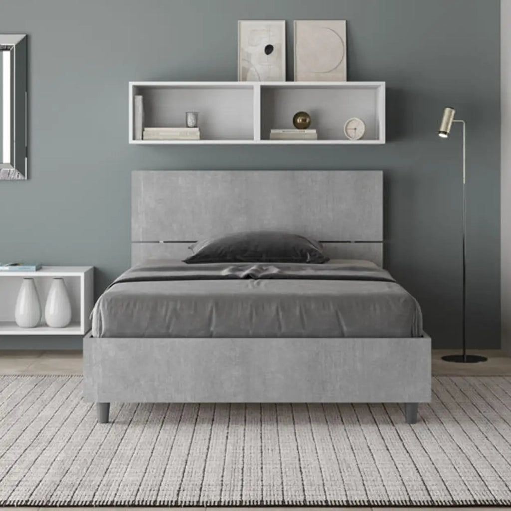 Letto una piazza e mezza con rete 120x190 testata dritta cemento Demas