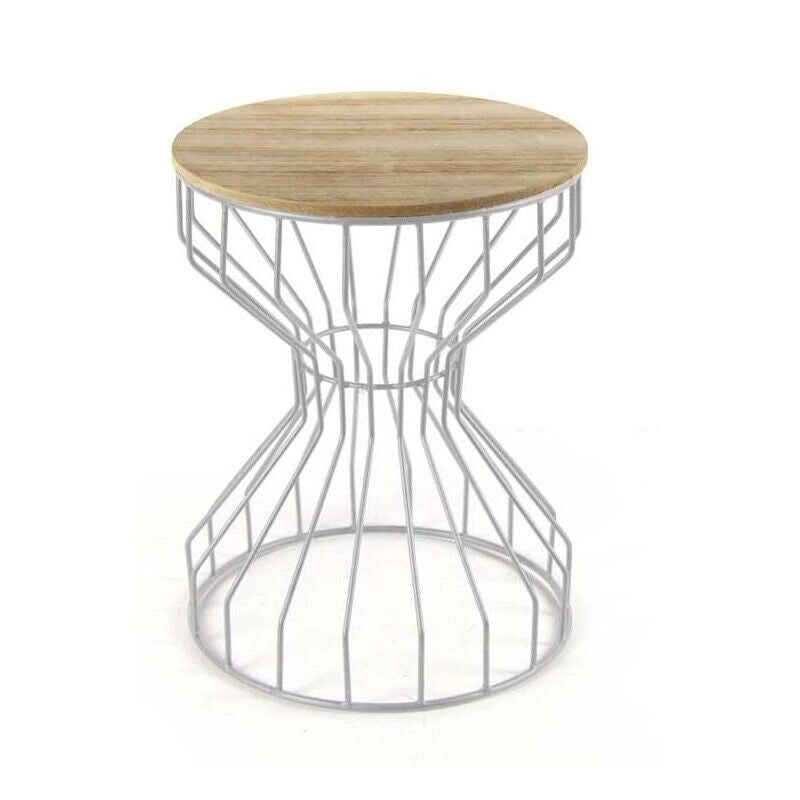PATTAYA SGABELLO BIANCO IN METALLO 33 X 40 CM CON SEDUTA IN LEGNO