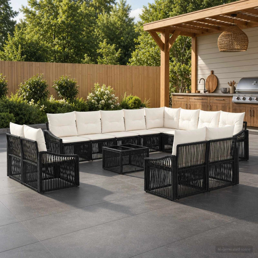 Set Divano da Giardino 13 pz Nero polyrattan 3436183