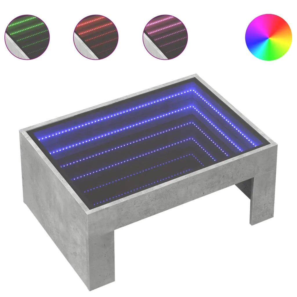 Tavolino da Salotto con LED Infinity-Tavolino da soggiorno Grigio Cemento 70x50x30 cm