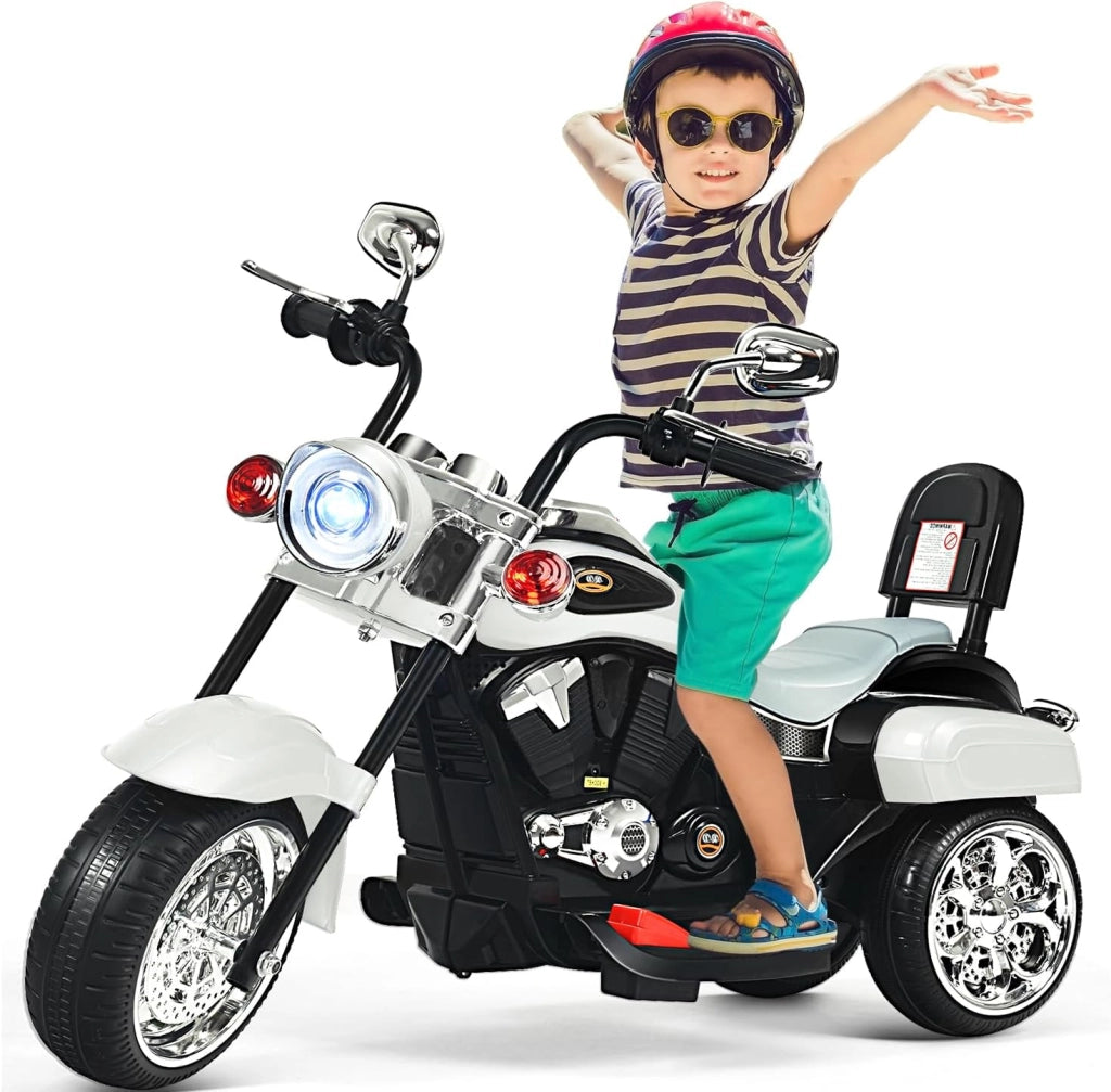 Moto Elettrica per Bambini 6V a 3 Ruote con Luci LED e Suoni, Motorino Triciclo con Acceleratore a Pedale, Motocicletta con Specchietto, 3 km/h, Carico 30 kg, 3+ Anni (Rosa)