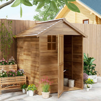 Casetta da Giardino in Legno 1.8x2m con Porta Doppia Finestra e Base Inclusa Colore Legno
