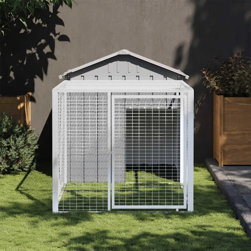 Gabbia per polli con recinto grigio chiaro 117x201x123 cm in acciaio zincato 172354