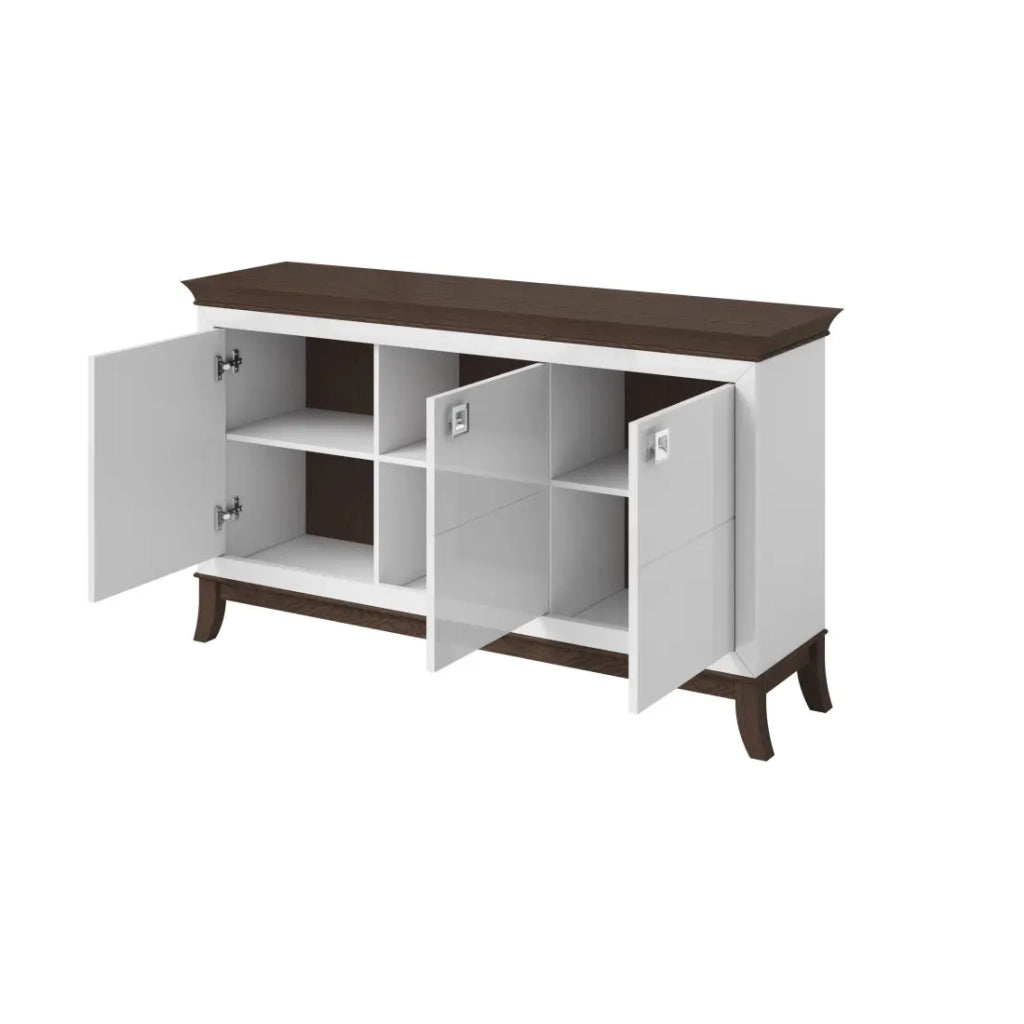 Buffet design 160cm per soggiorno colore bianco e rovere scuro, collezione PALACE.
