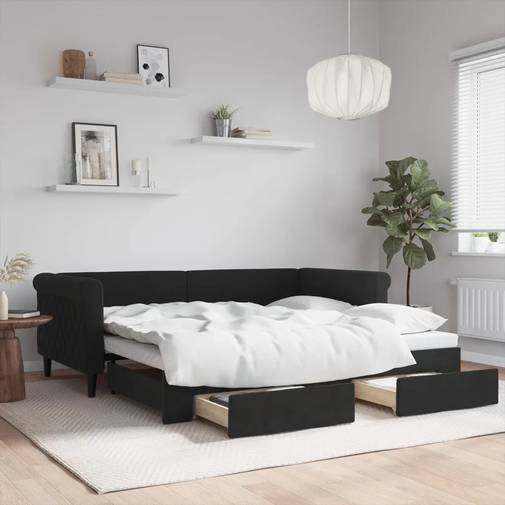 Divano Letto Estraibile con Cassetti-Sofa Letto-Daybed Nero 90x190 cm in Velluto 873032