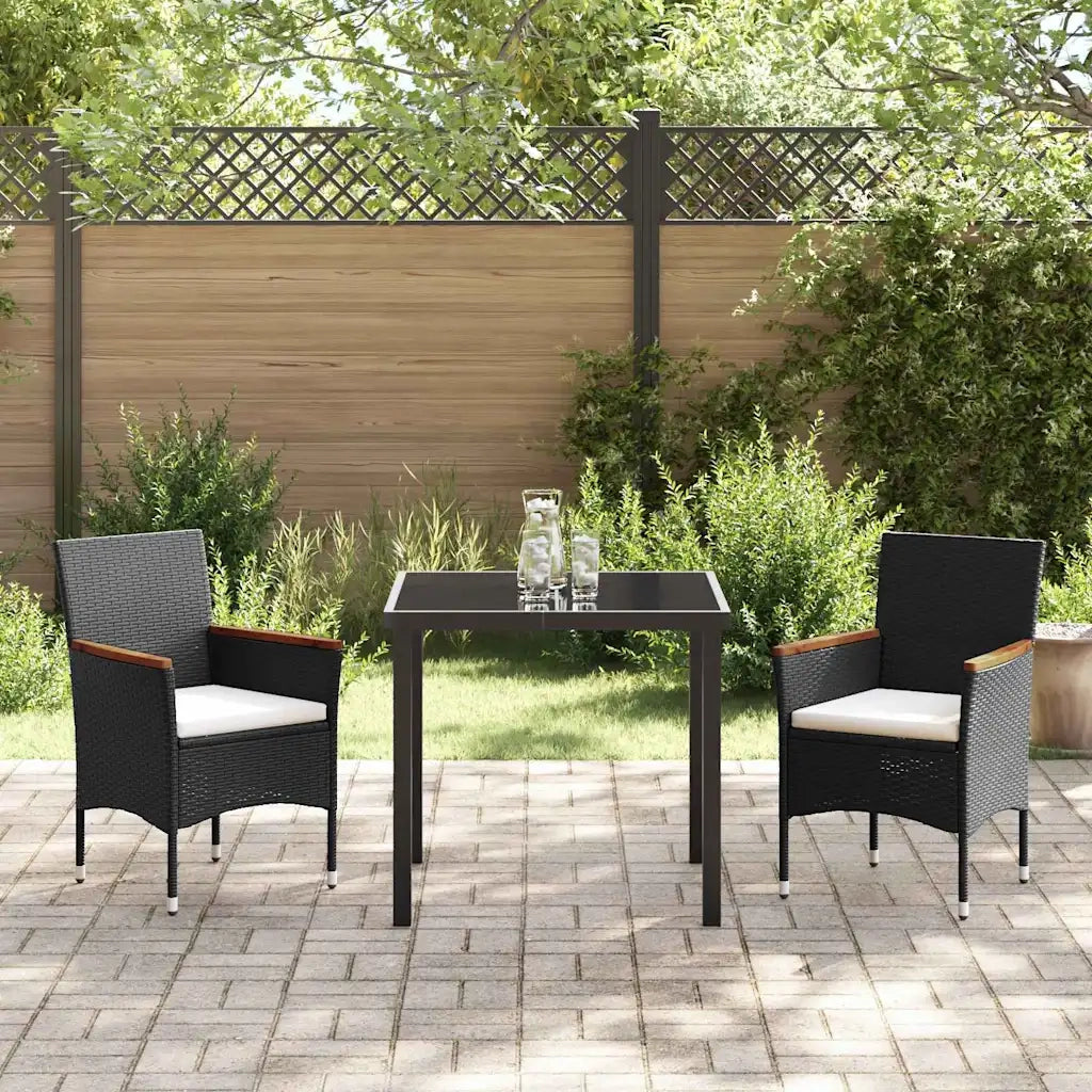Set da Pranzo per Giardino con cuscino 3 pcs Nero polyrattan