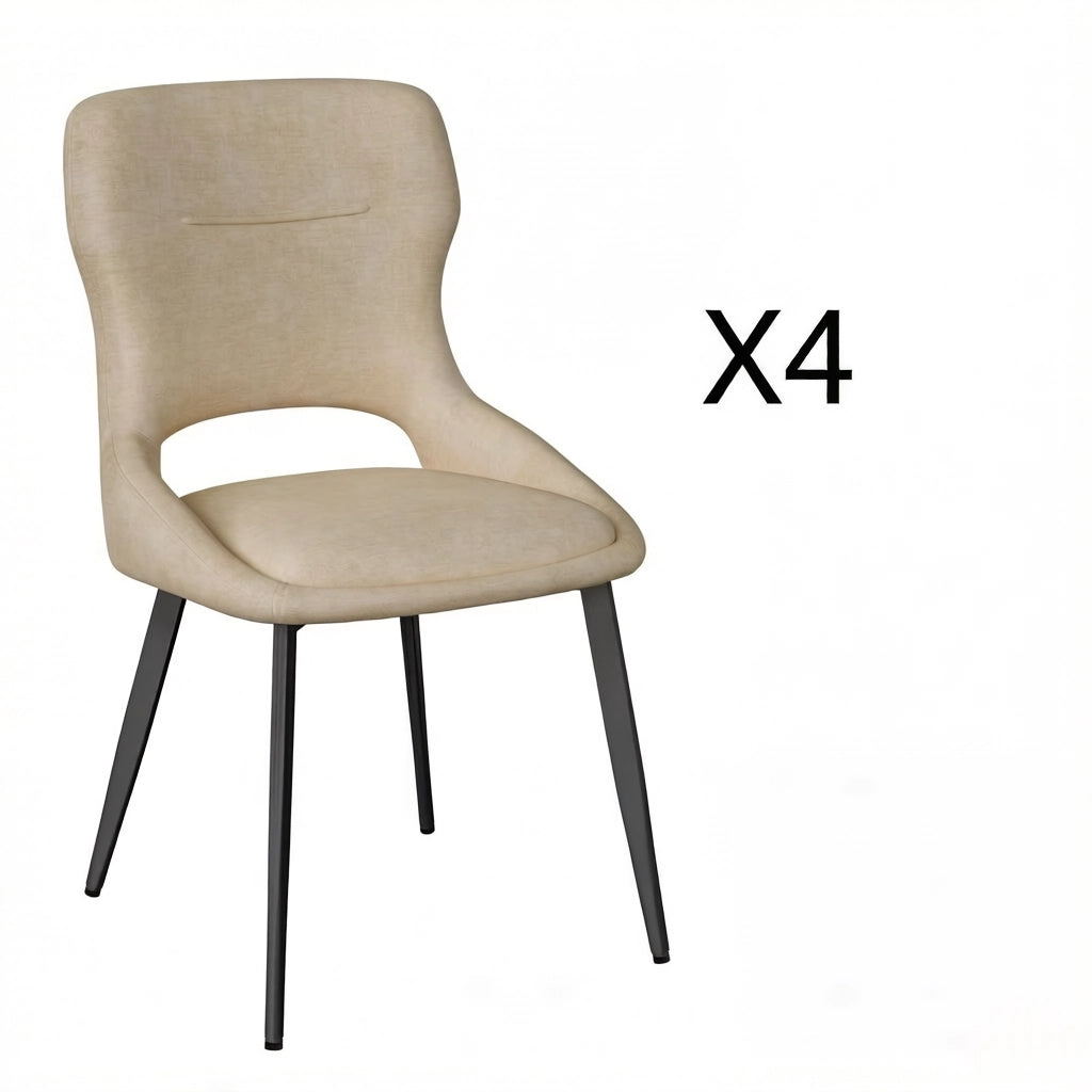 Sedia da Pranzo Set da 4 con Braccioli, Schienale Imbottito e Gambe in Legno, Ciniglia Cachi