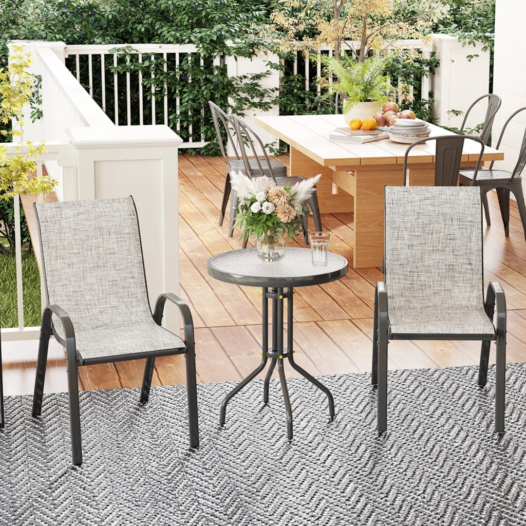 Set 3 Pezzi da Giardino 2 Sedie da Giardino 54x71x93 cm e Tavolino Rotondo Ø60x71 cm in Acciaio Grigio