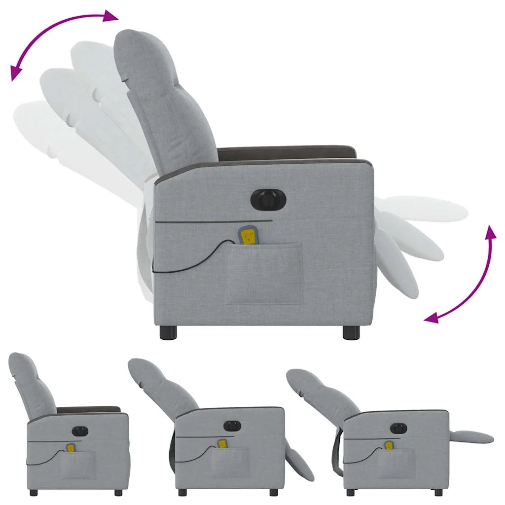 Poltrona | Sedia Relax Reclinabile Massaggio Elettrica Grigio Chiaro Tessuto