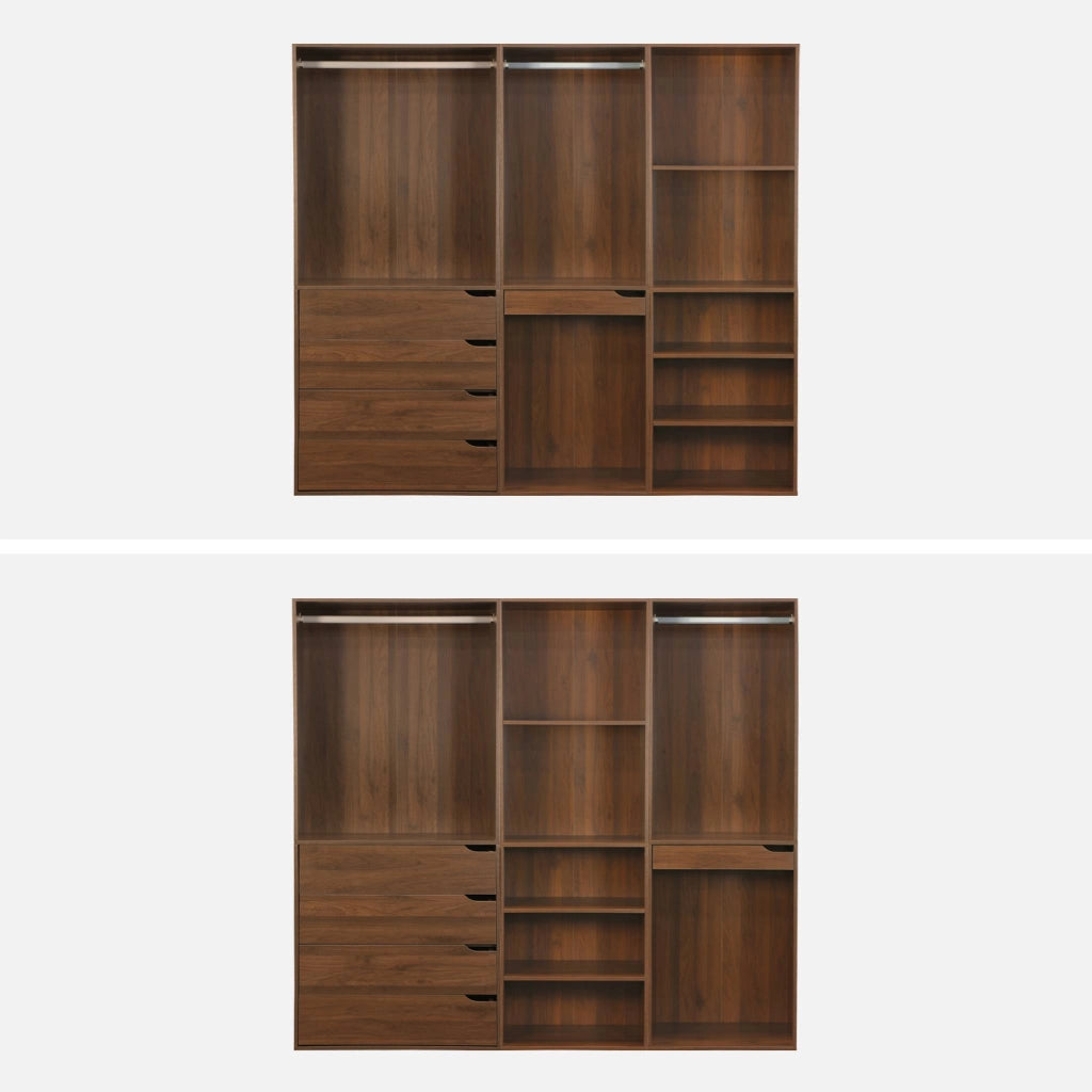 Kit guardaroba modulare decorazione legno 3 elementi, noce