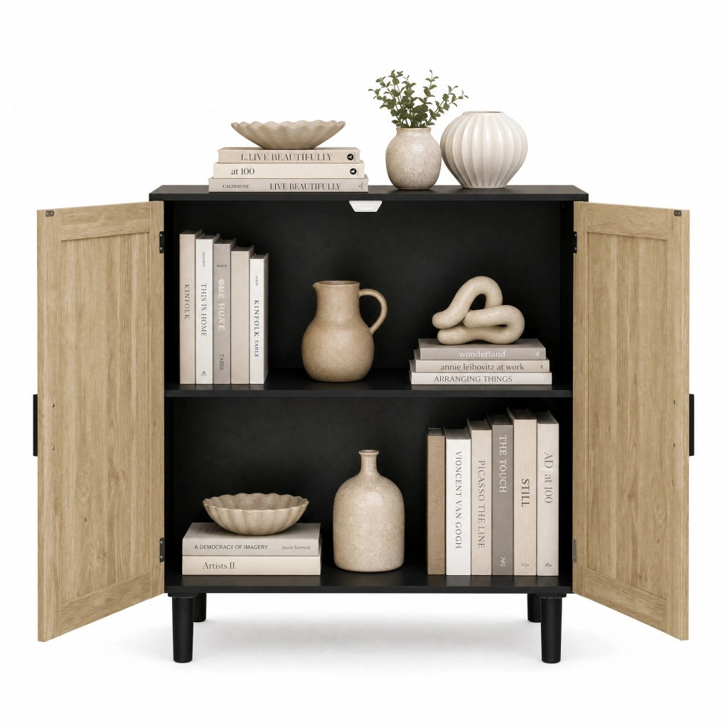 Mobile contenitore con 2 ante e 2 vani aperti; per soggiorno; in MDF; 80×40×88 cm; nero