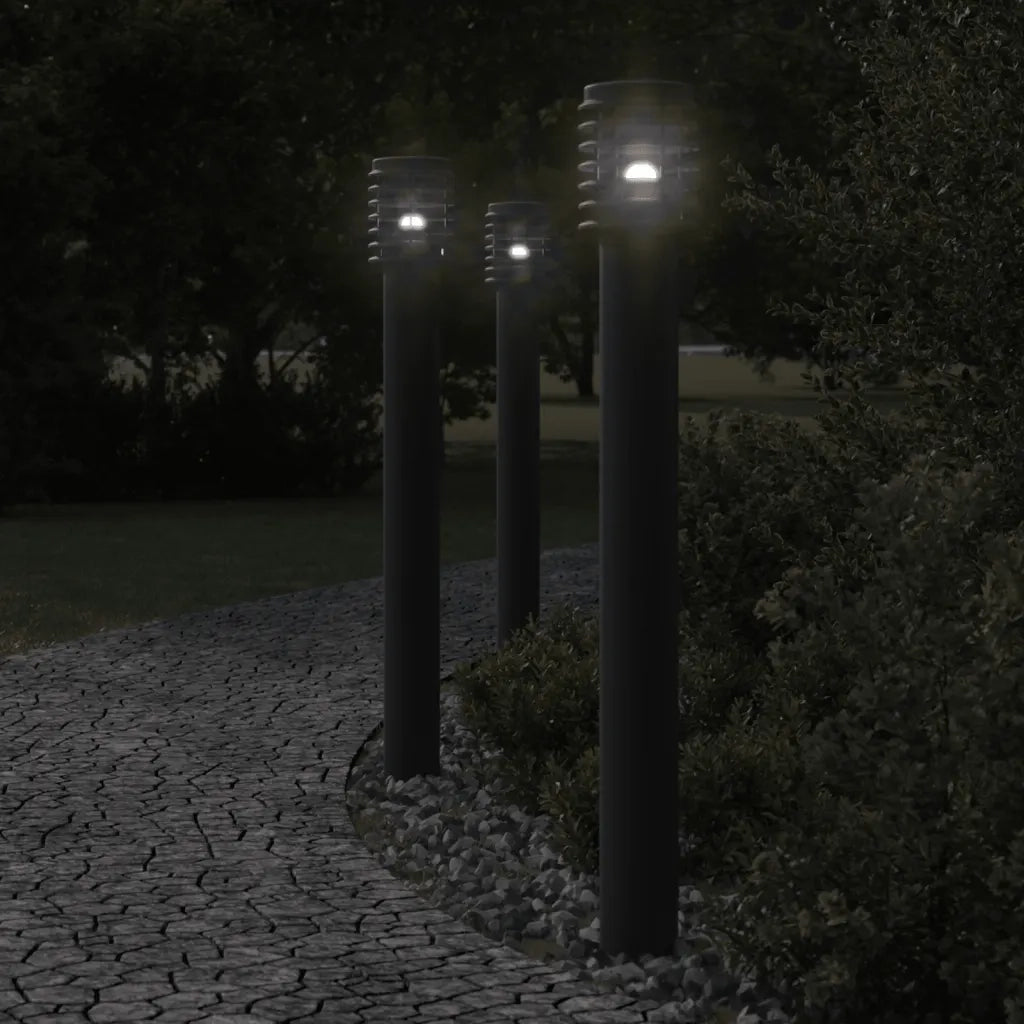 Lampade Terra per Esterni con Presa 3pz Nere 110cm Acciaio Inox 4006380