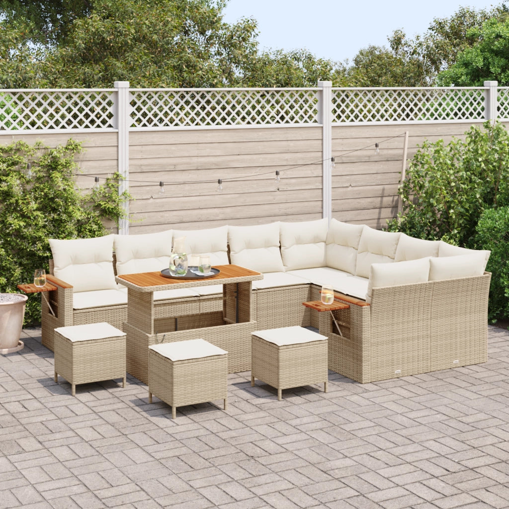 Set di divani da giardino 13 pezzi con cuscini beige Polyrattan Acacia