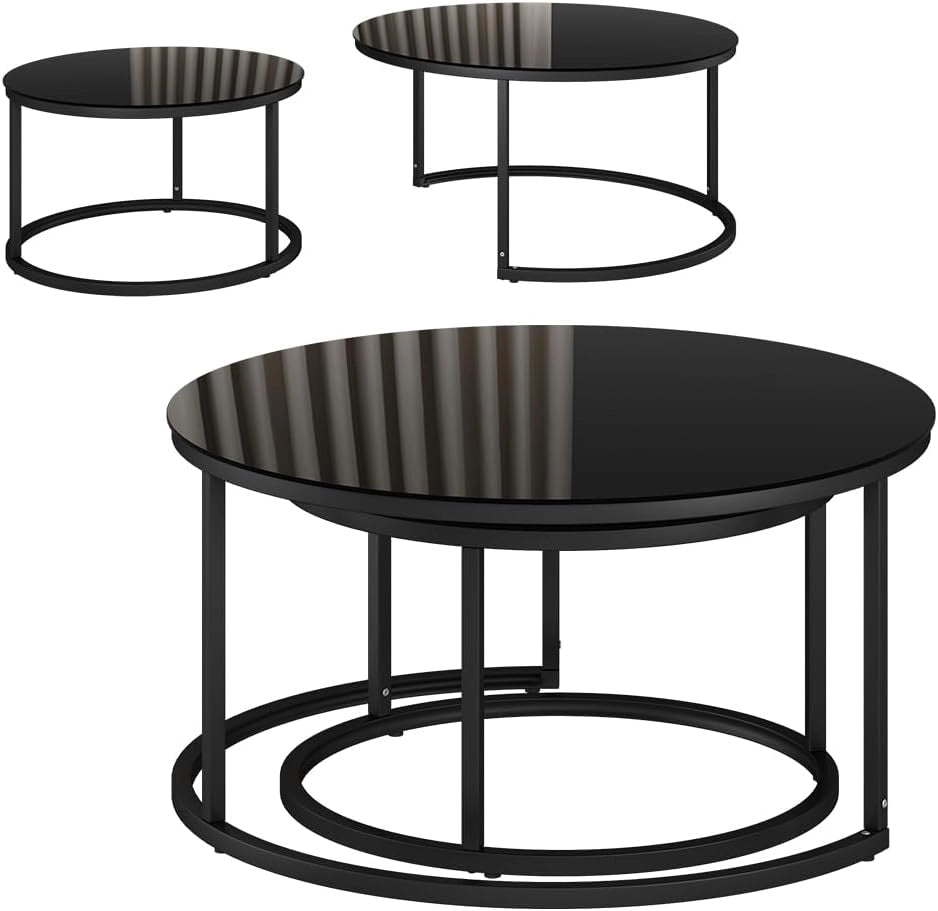 Set di tavolini Montreal, Nero lucido, 77 x 77 cm 2 parti, salvaspazio, pieghevole e combinabile in modo versatile