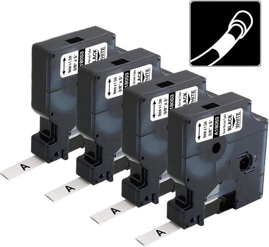 Sostituzione di nastro per etichette - Nero/Bianco - 3/8" x 4,9' - 4 Pacchi - Compatibile con Rhino 4200/5200/5000/6000