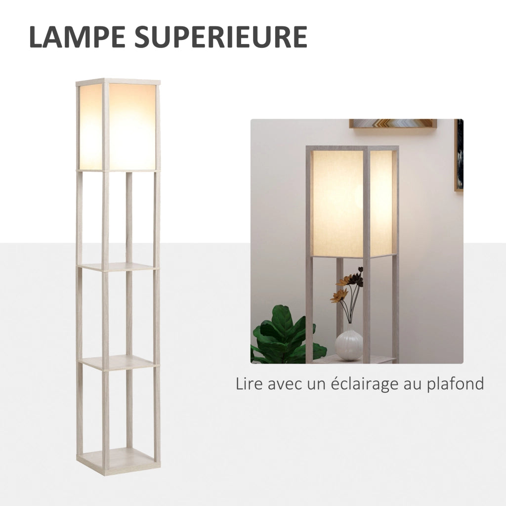 Libreria Lampadaire ¨C zephmum ¨C Grigio chiaro MDF 26x26x160 cm 3 ripiani 4 livelli