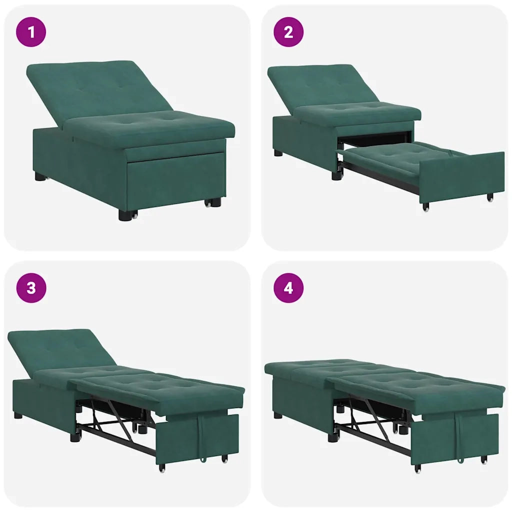 Divano letto | Sof¨¤ letto | Letto singolo Verde Scuro 194 x 67 x 82 cm Velluto