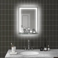 kleankin Specchio per Bagno a Luci LED a 3 Colori Regolabili con Mensola in Vetro, 50x12x70 cm, Argento