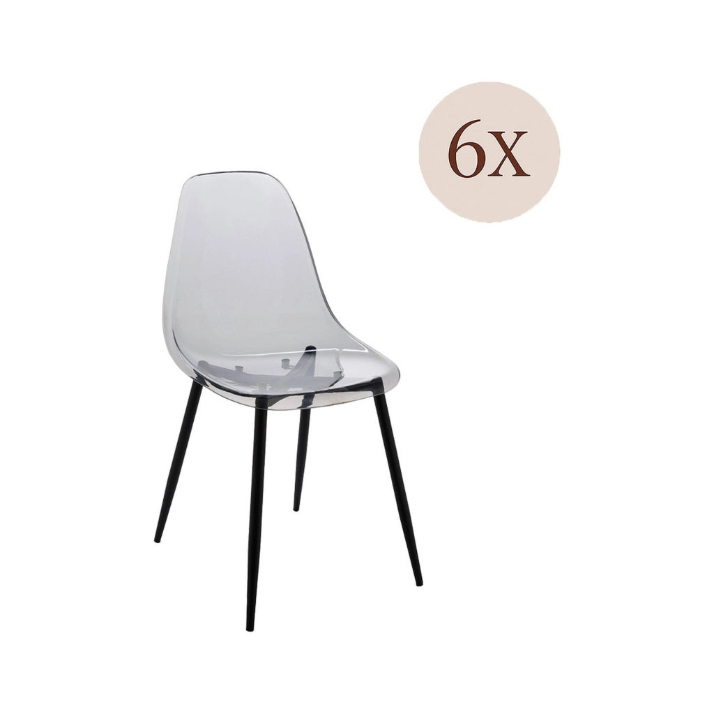 Set di 6 sedie Amstrong, Poltrona in PET, Sedia da pranzo ergonomica, Seduta per riunioni, 53x46h81 cm, Fumé